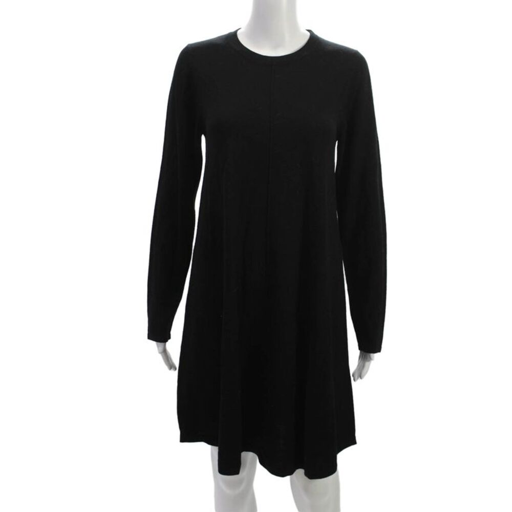 Repeat Womens Sweater Dress Black 100% Merino Crew Neck Long Sleeve Size XL